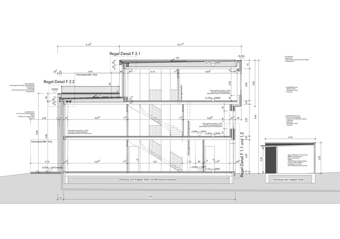 Planzeichnung Längsschnitt Doppelhaus Roik Architekt Hamburg
